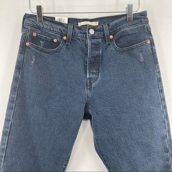 LEVI’S Wedgie Denim Jeans High Rise Tapered Leg Raw Hem Crop 99% Cotton NWT SZ29 - Picture 10 of 16